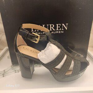Ralph Lauren Womens Black Ankle Strap Heels Size 7.5. NIB